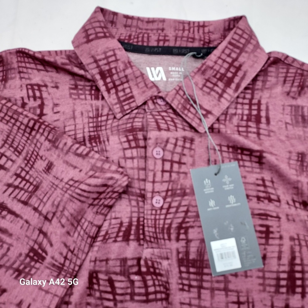 MVST Maroon Abstract Print Polo Shirt Mens New with Tags Moisture‎ Wicking